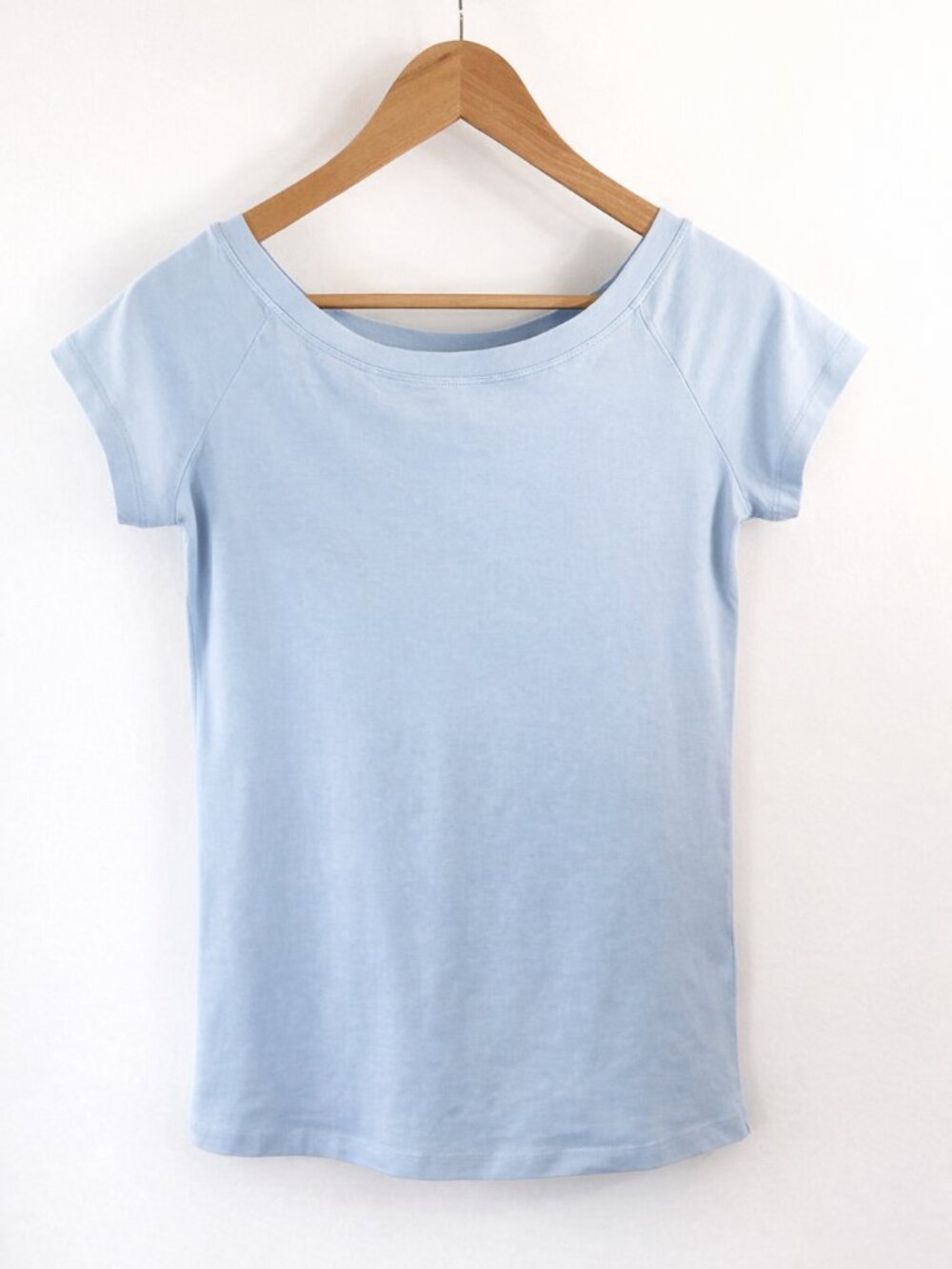 Dolcezza Double Scoop Neckline Cotton Tee Sky Blue Small NWT layering essential